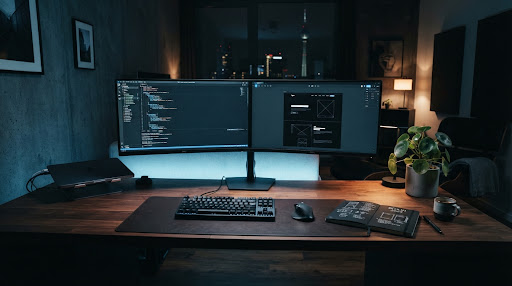 Symbolbild: Code und Vorschau auf zwei Bildschirmen